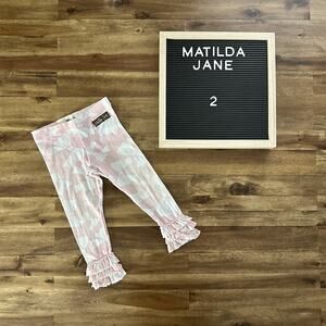 Matilda Jane Vintage Good Hart Pink Cream Bows Ruffles Ryba’s Knit Leggings 2